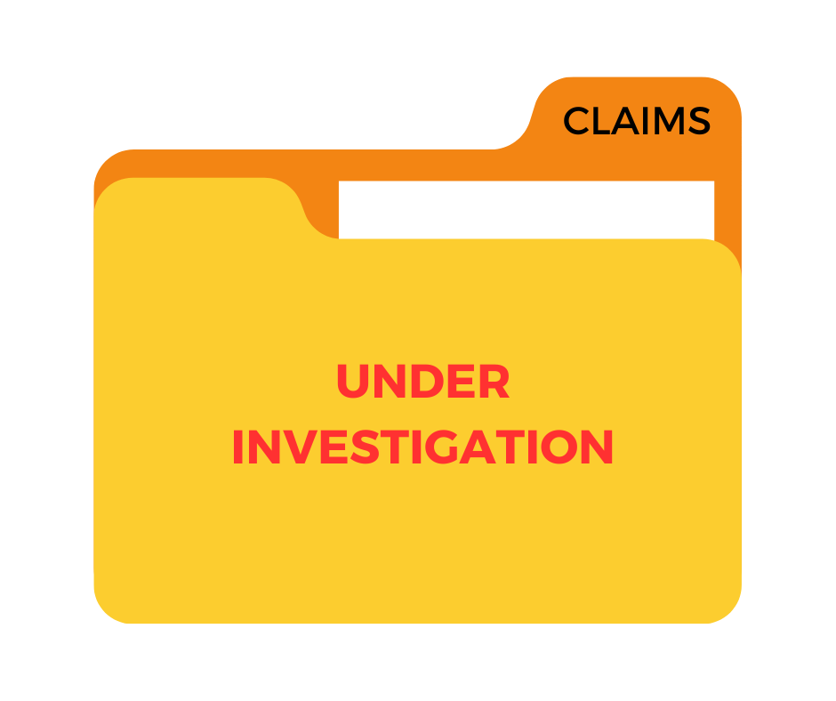 A cartoon image of a filing folder with an insurance claim under investigation