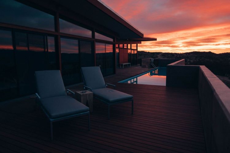 sunset outside over deck