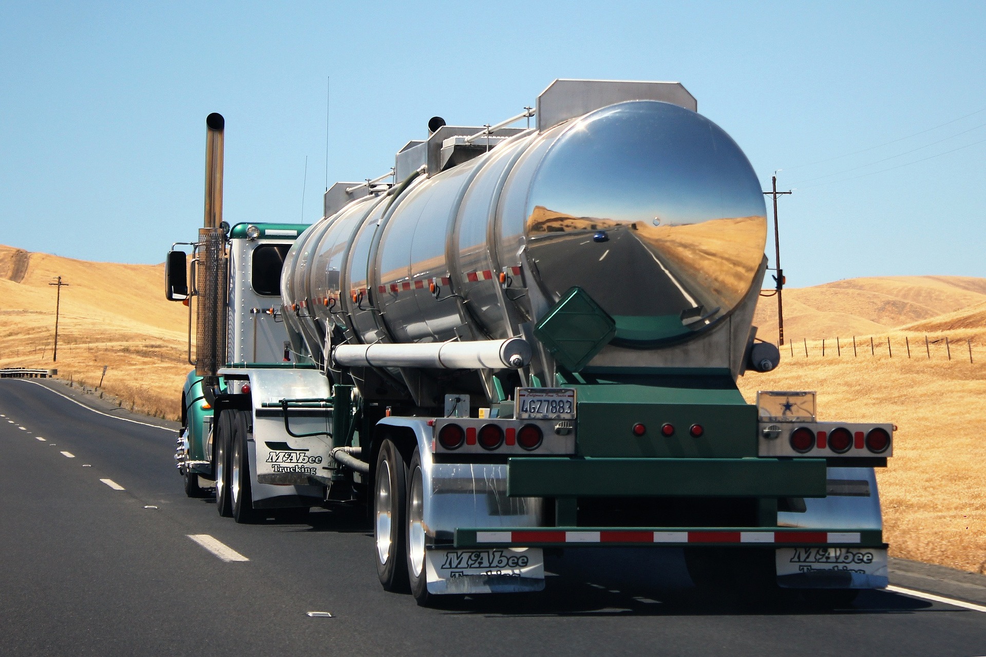 tanker tractor trailer on the road