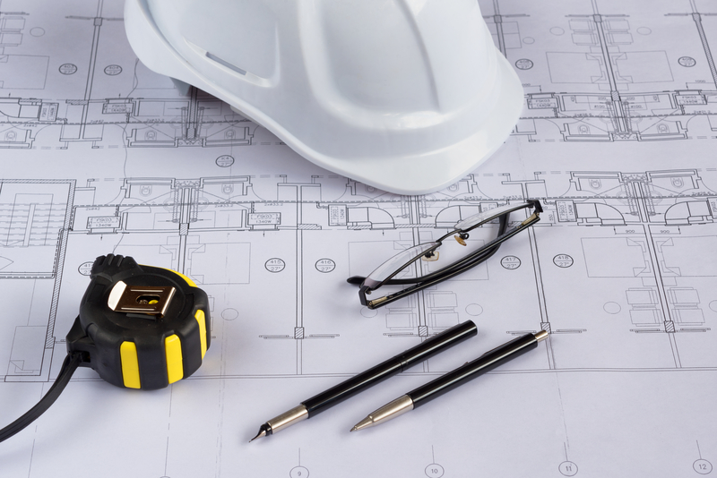 construction tools on blueprint